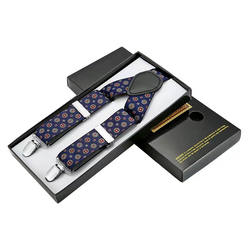 Cross-border shoulder strap clip 3.5 Men's trousers elastic shoulder strap Adult men's shoulder strap three-clip jacquard woven strap details Picture