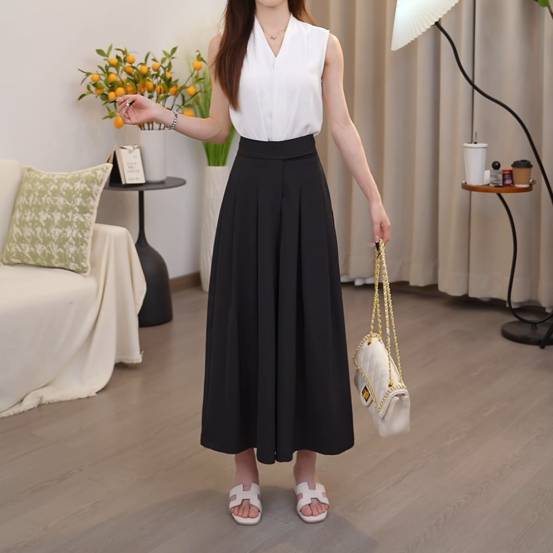 Summer Korean style petite high-waisted skirt pants for women, loose and slimming with a sense of texture, thin casual wide-leg pants, others