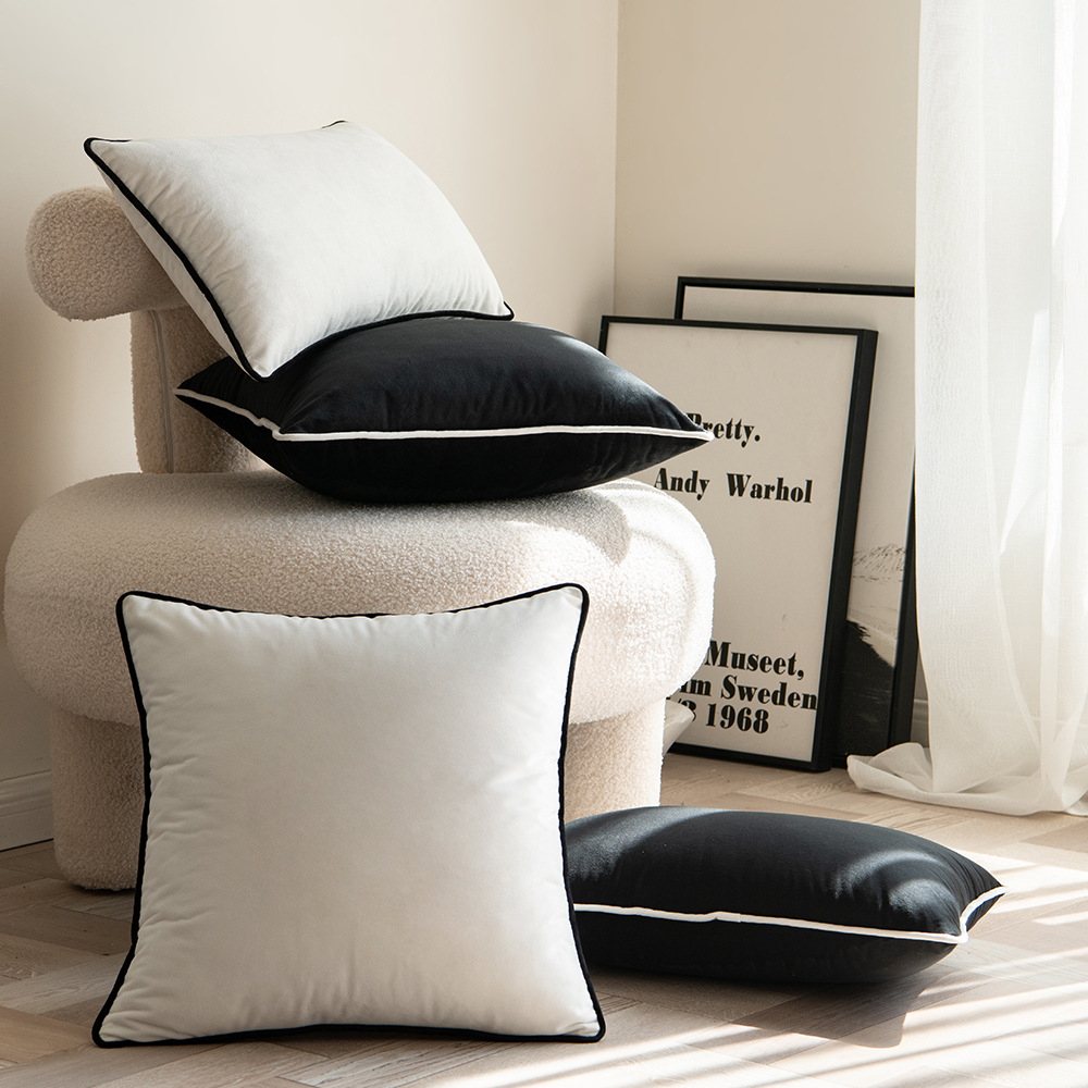 Modern and simple velvet rope-rolled edge ins solid color model room pillow cushion large backrest pillowcase