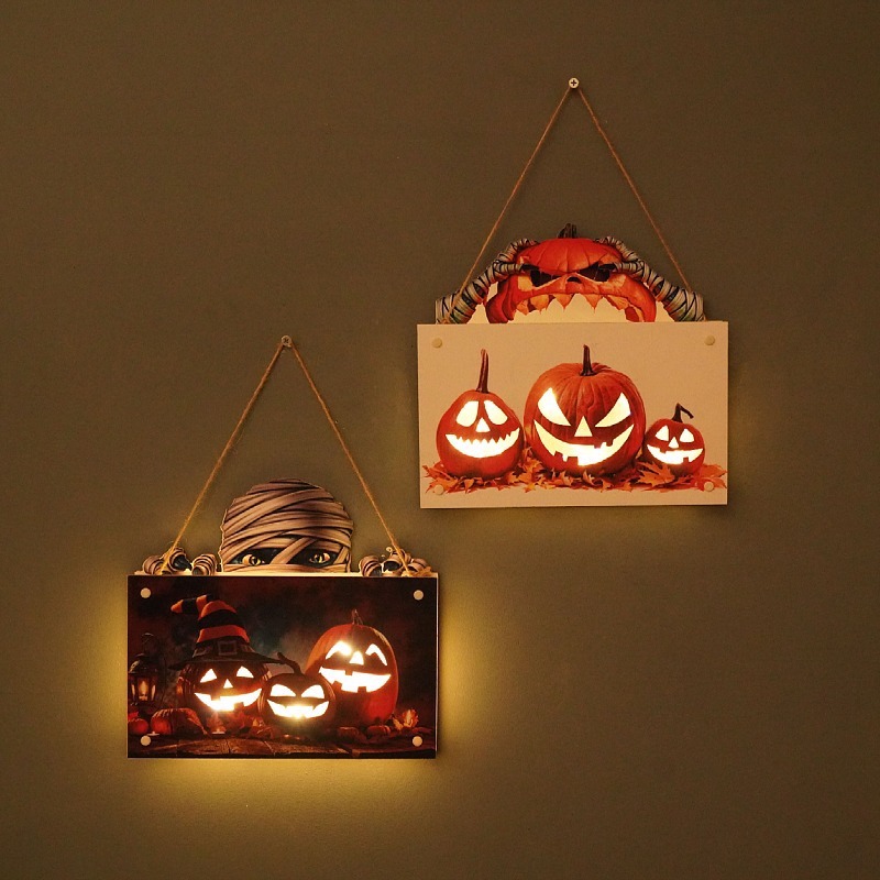 Cross-border new Halloween horror ghost wooden door hanging decoration props jack-o '-lantern crafts Application Scenario