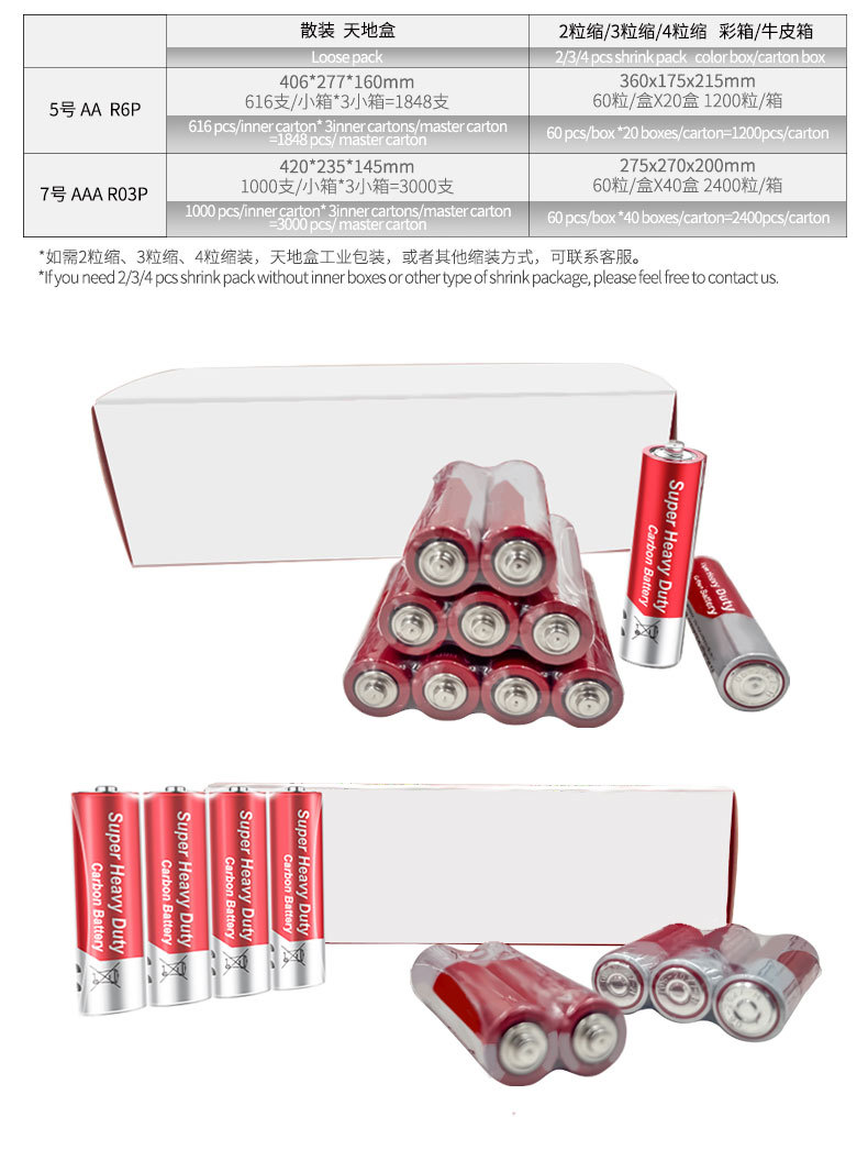 Wholesale of No.5 and No. 7 carbon batteries for low-power toys, suitable for R6P 1.5V dry batteries and AA No.5 pic 4