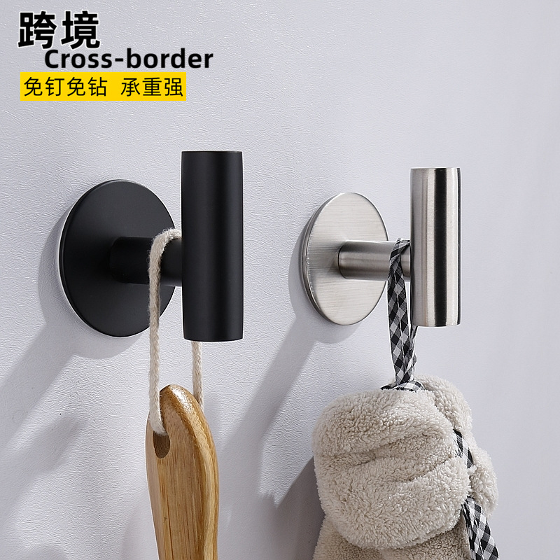 Amazon stainless steel single hook coat hook, no-drilling hook, wall-mounted creative bathroom metal coat hook details Picture