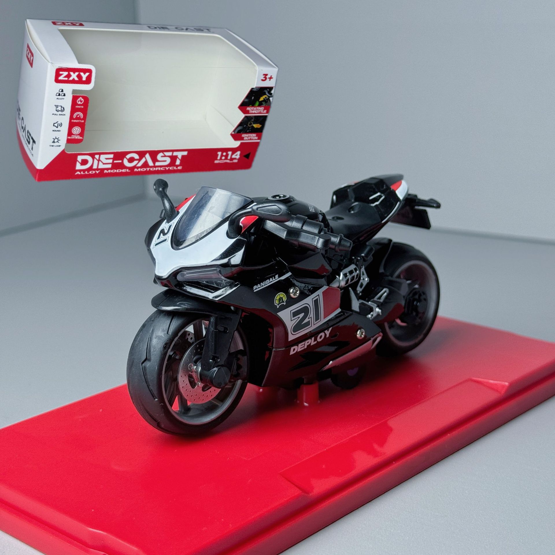 跨境1：:14合金回力摩托车模型声光音乐玩具摆件儿童玩具礼盒批发详情7