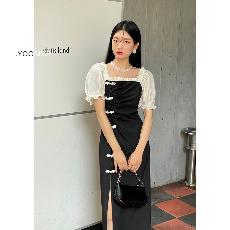 The 2022 Thirteen Factories new retro Chinese-style dress for summer women's wear, a new Chinese-style high-end waist-cinching and slimming long dress Specification image