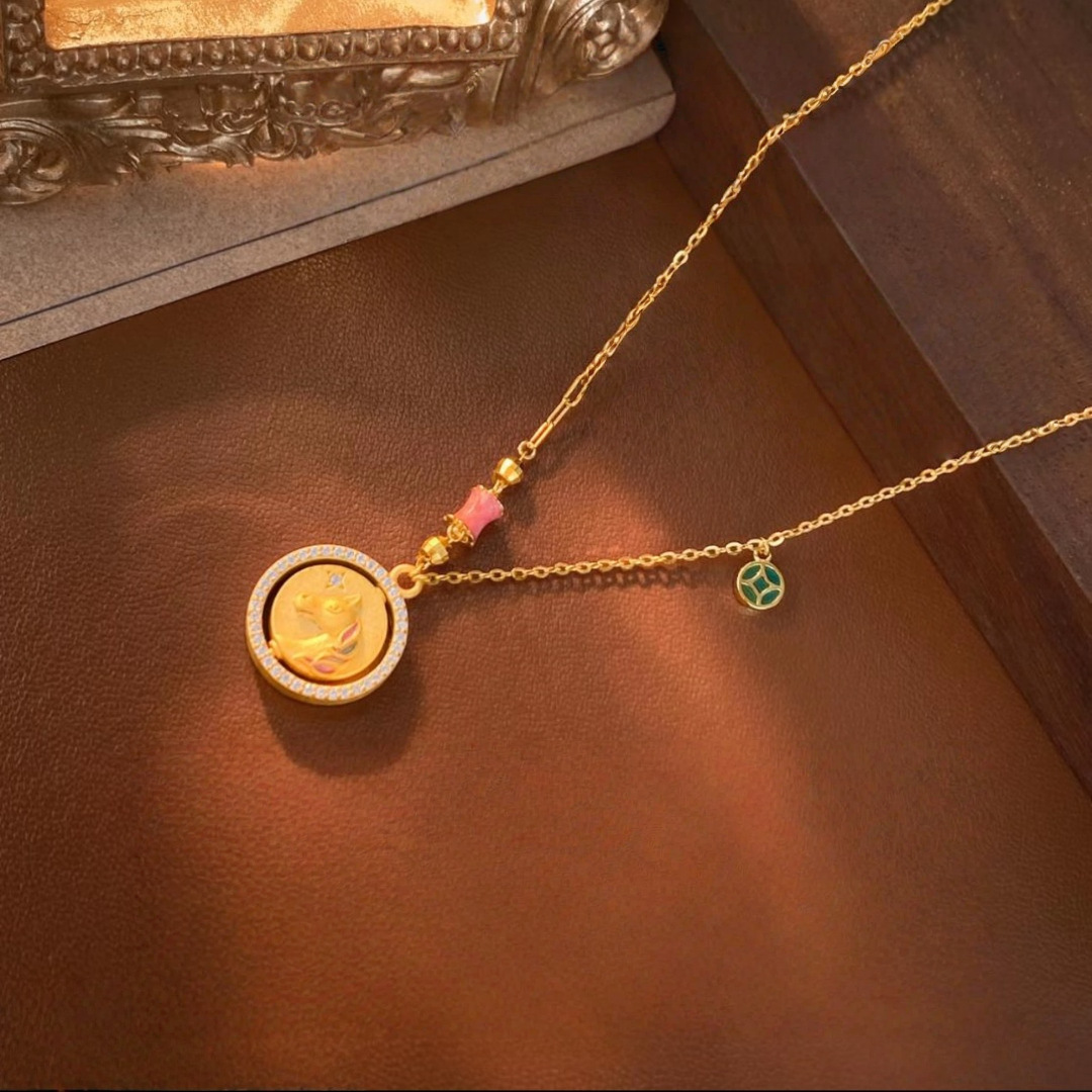 新中式纯银小马项链生肖吊坠纯银锁骨链国风套链双面佩戴批发代发