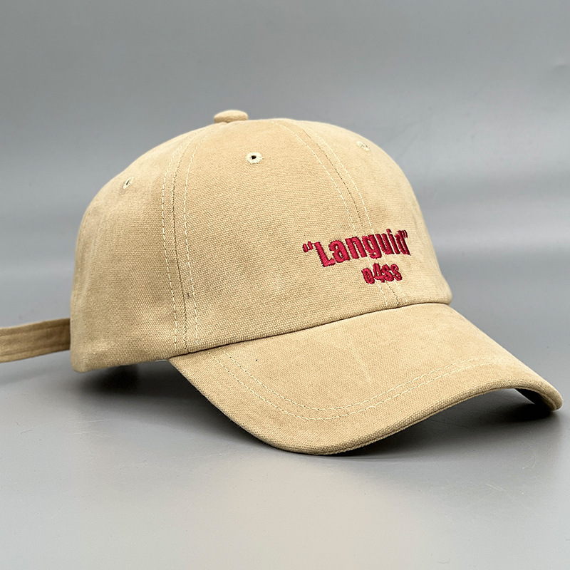Cotton and linen letter-embroidered baseball cap, women's all-season sun protection cap, sunshade cap, retro baseball cap, students look younger Specification image