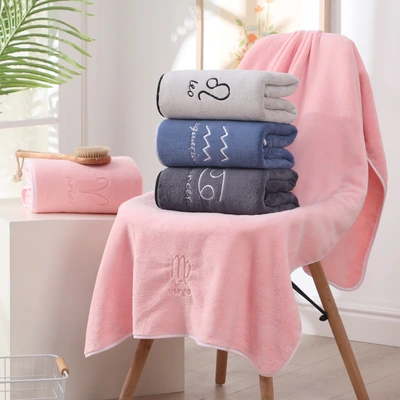 【LOVELY HOME】【 Hold Jia 】 Twelve constellation bath towel coral velvet warp knitting factory direct sales 70*140cm couple embroidery than water absorption thumbnail