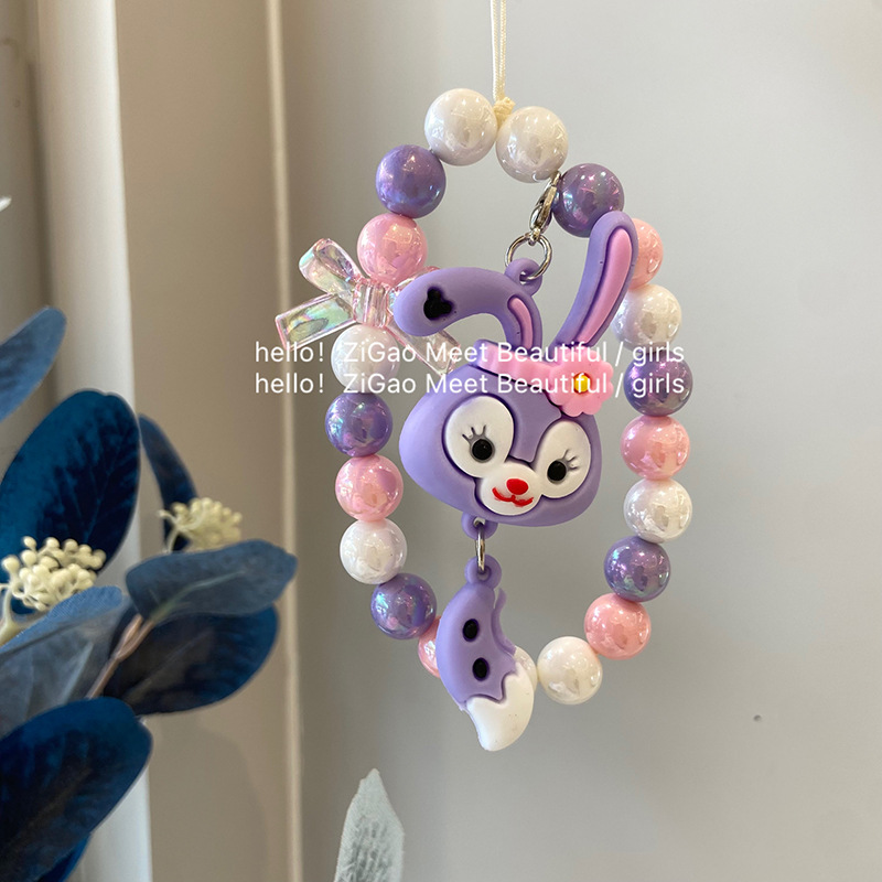 Cute Purple Rabbit Mobile Phone Chain Girl Round Beaded Beaded Anti-Loss Mobile Phone Case Pendant Diy Jewelry Spot Wholesale Specification drawing