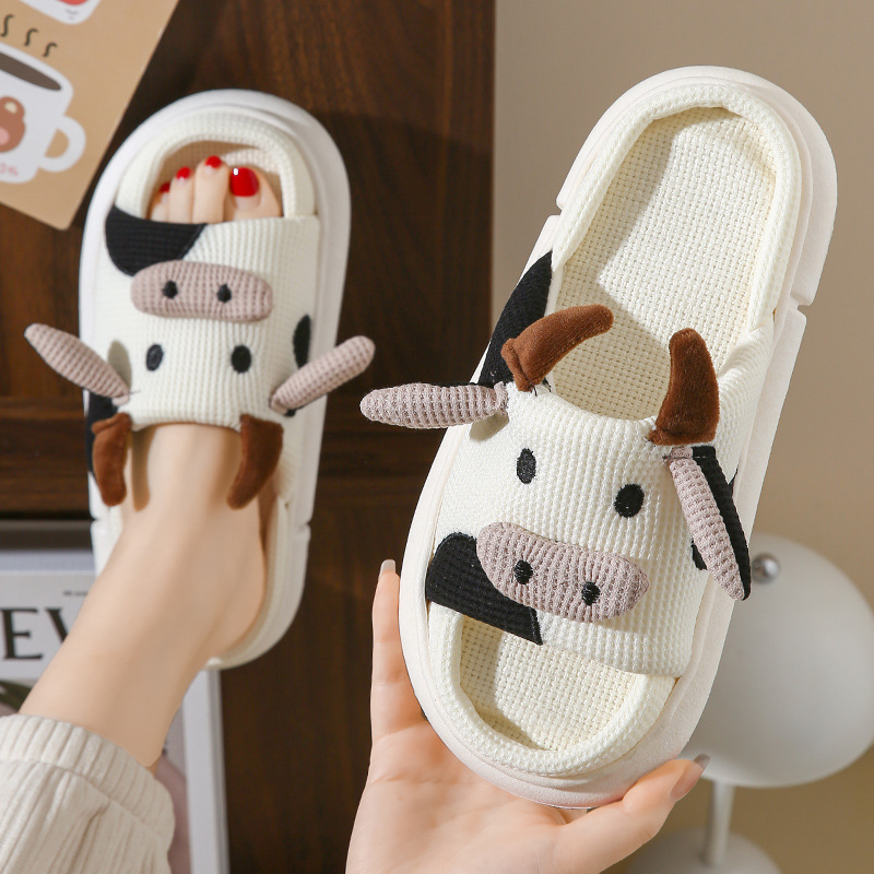 Cow linen slippers four seasons cute frog lovers girl heart home foreign trade cross-border cow custom slippers Specification drawing