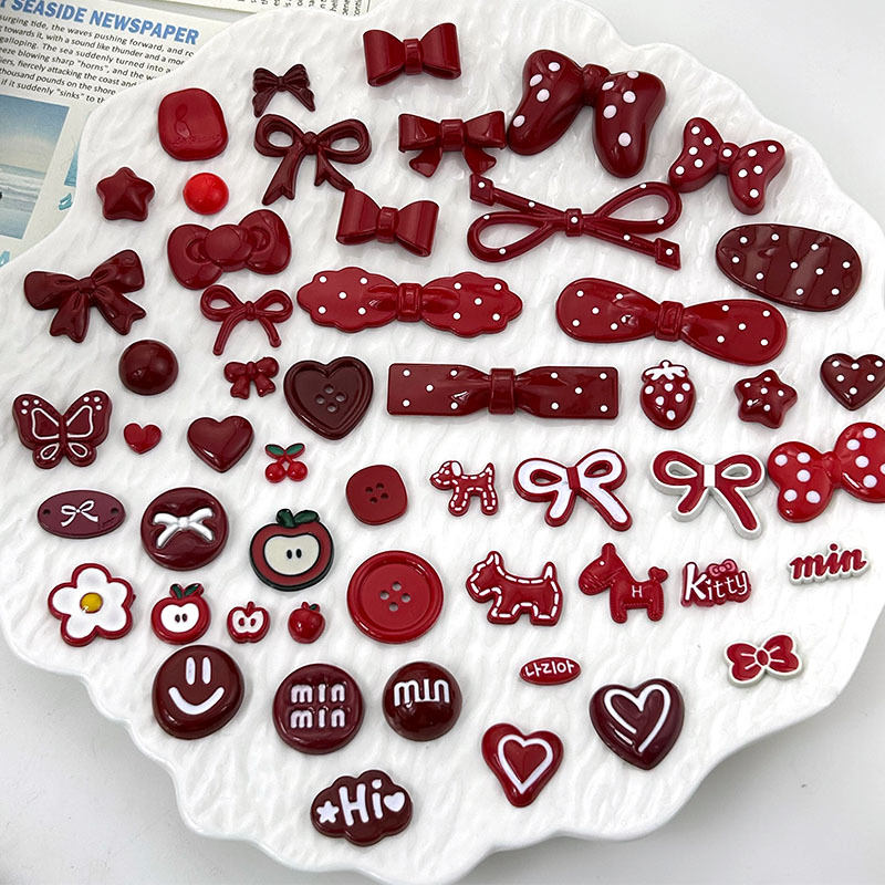 High-end red series bow smiling face diy accessories, Crocs, hair accessories, phone cases, handcrafted materials