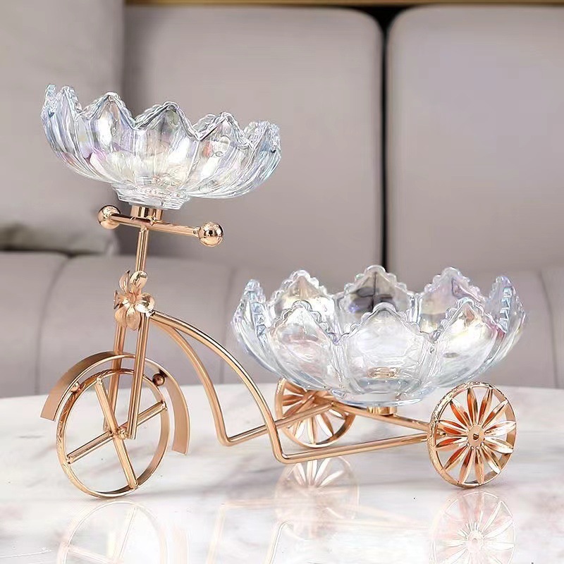 Nordic Crystal Glass Double-Layer Fruit Tray Home Living Room Coffee Table Creative Light Luxury Network Red Tricycle Snack Candy Tray details Picture