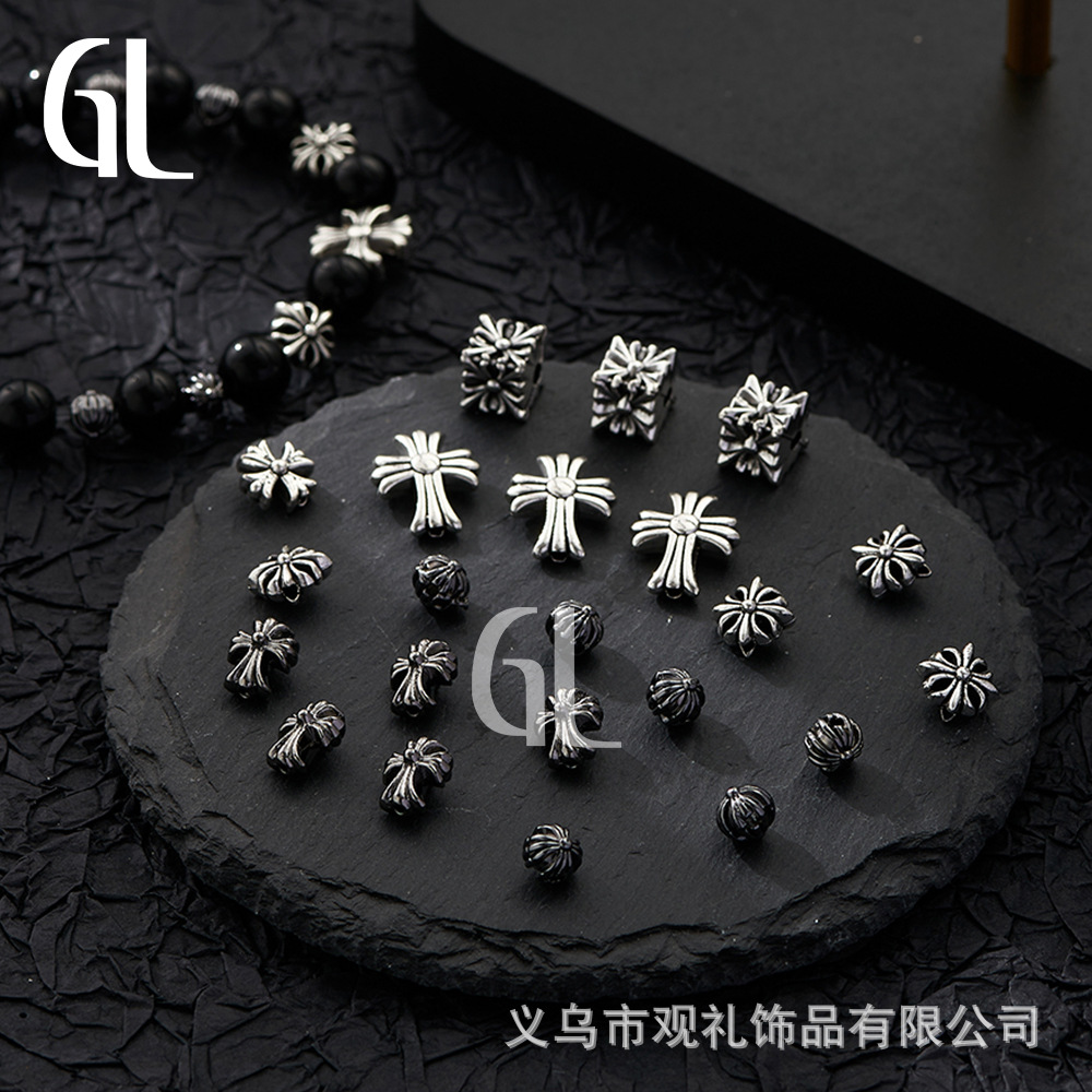 Retro classic Crochet cross straight hole ancient silver collection silver bright silver alloy diy material accessories spacer beads and spacers details Picture
