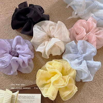 Extra-large, gentle purple large intestine hair band, feminine charm, low ponytail, hair tie with a sense of fat intestine, flower hair tie thumbnail
