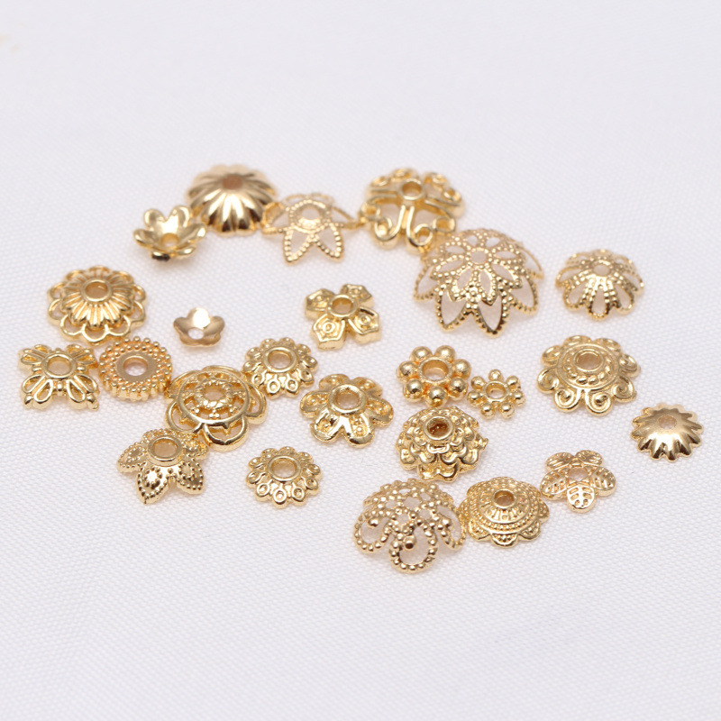 14K Package Gold Hollow Flower Tray Diy Handmade String Septum Flower Cap Beaded Material Petal Flower Tray Specification drawing