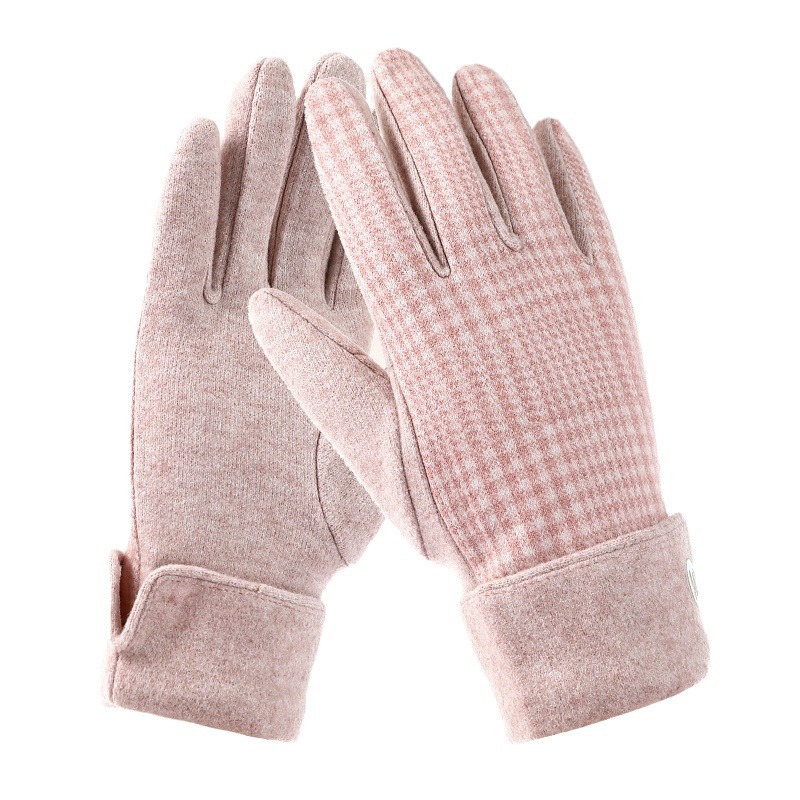 Gloves Winter Women's Cold Warm Touch Screen Finger Gloves Korean Version Cute Student Winter Cycling Check Gloves Tide Item Picture
