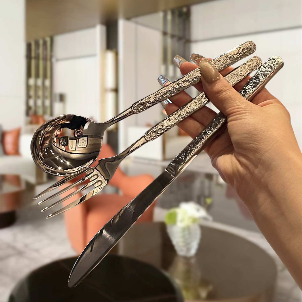 304 Stainless Steel Steak Knife And Fork German Style Stone Pattern Western Spoon Hotel Supplies Western Knife Western Fork Set Specification drawing