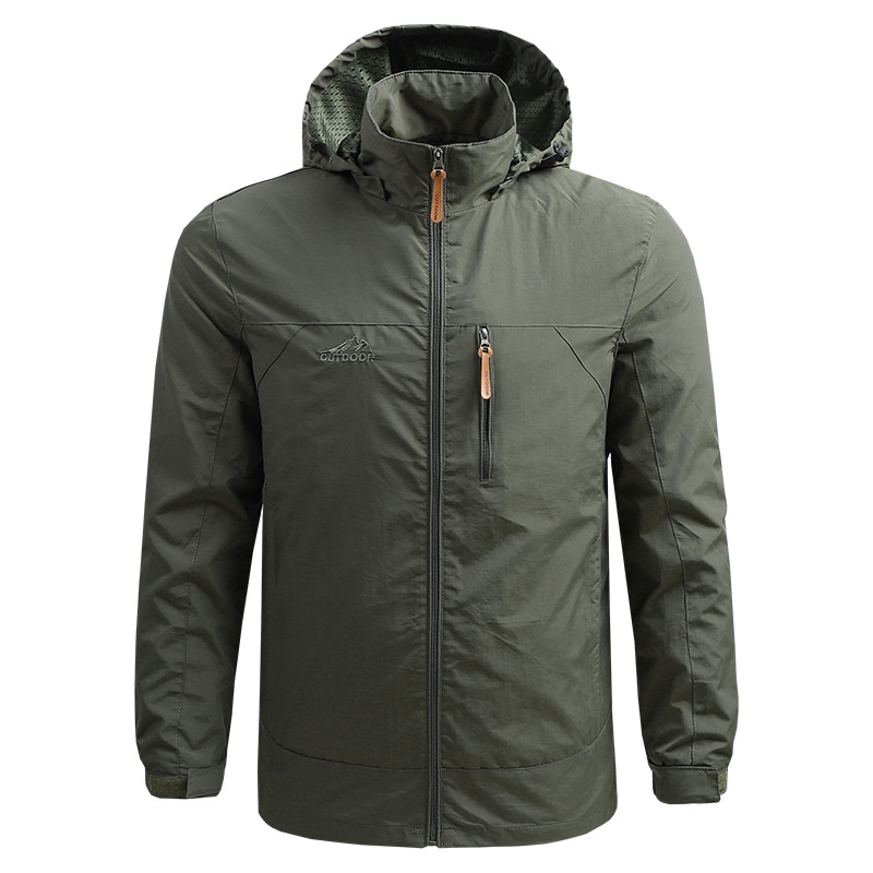 2020 Men's Spring and Autumn Thin Outdoor Jacket, Youth hooded loose large-sized casual windbreaker Item Picture