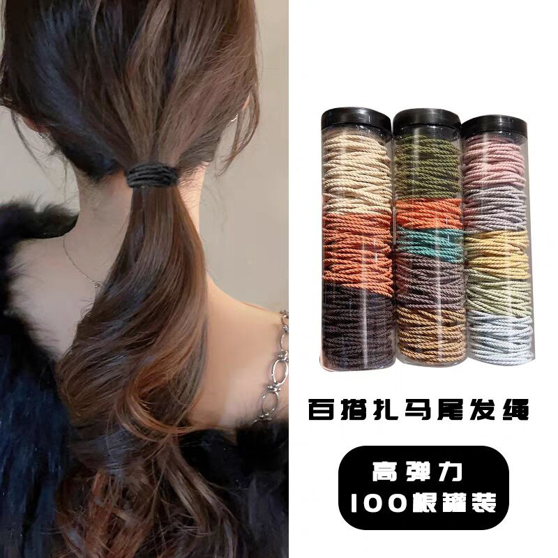 Korean canned threaded hair band basic style hair tie headwear for women, simple and durable leather band hair accessory with high elasticity for ponytail details Picture