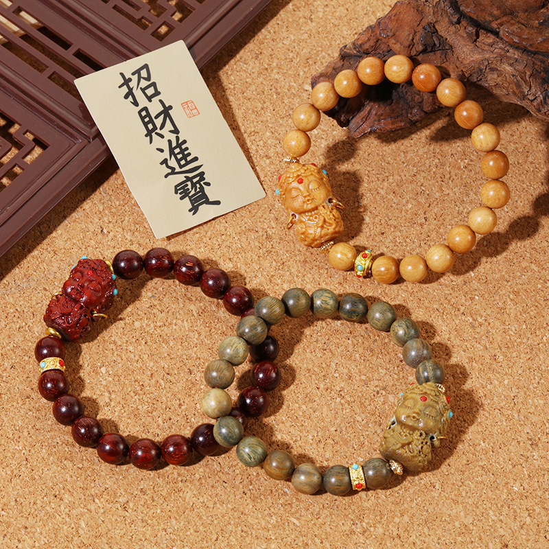 Zambia Small Leaf Rosewood Bracelet Lovely Tara Buddha Bead Bracelet Single Circle Disc Play Play Rosary Jewelry For Men And Women details Picture