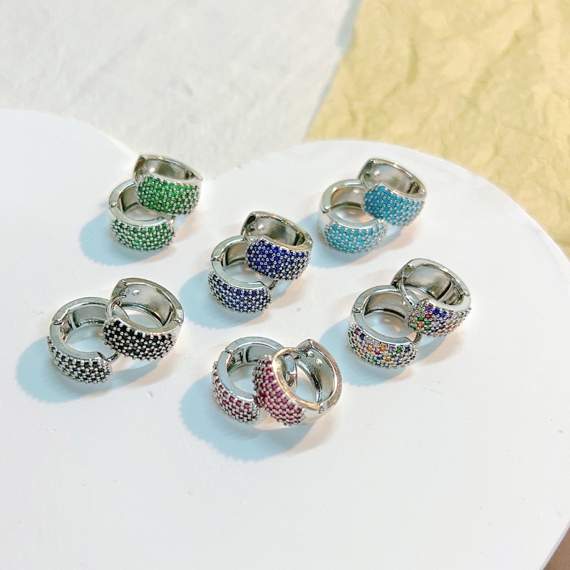 Kashi Accessories' cross-border best-selling, simple and fashionable ear buckles, European and American style gold-plated colored zircon earrings, stud earrings for women Specification image