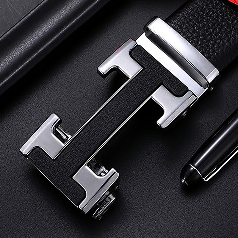 Leather Belt Male Leather Cowhide Automatic Buckle Belt Letter Manufacturers Directly For Wholesale details Picture