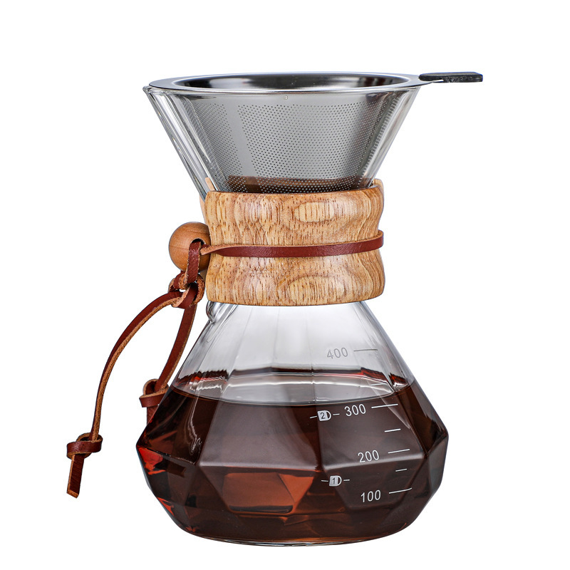 Cross-Border Coffee Pot Set, Diamond-Shaped New Hand-Brewed Chemex Sharing Pot, Household Heat-Resistant Glassware, Printable Item Picture