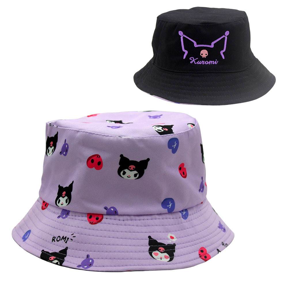 Cross-Border New Kulomi Printed Fisherman Hat Cartoon Anime Sanrio Embroidery Double-Sided Wear Visor Basin Hat full figure