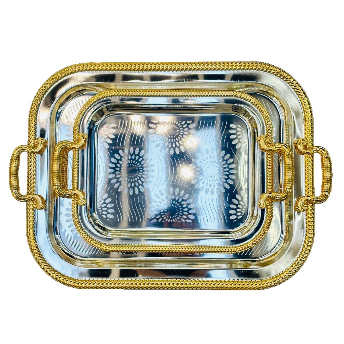 Light luxury oval-shaped silver gold-edge tray, fashionable storage dessert plate decoration, high-end Middle Eastern household dried fruit tray Item Picture