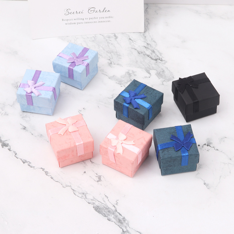 Paper Bow Ring Pendant Necklace Storage Box Jewelry Display Box Lid Gift Box details Picture