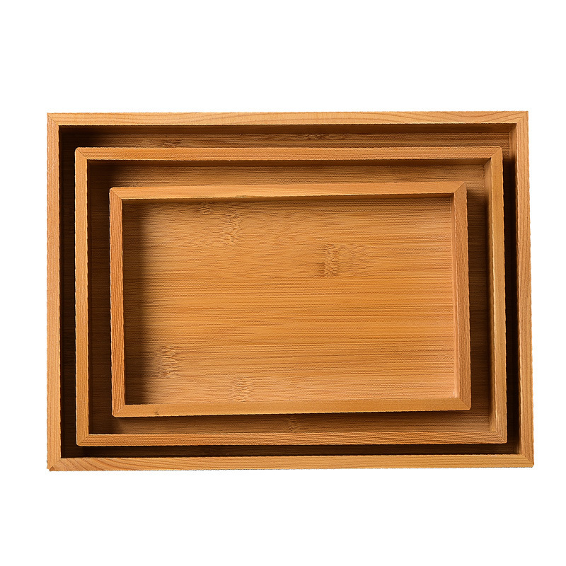 Bamboo Tray Solid Wood Tea Tray Water Cup Tray Japanese Fruit Tray Wooden Household Rectangular Tray Hotel Dinner Plate Item Picture