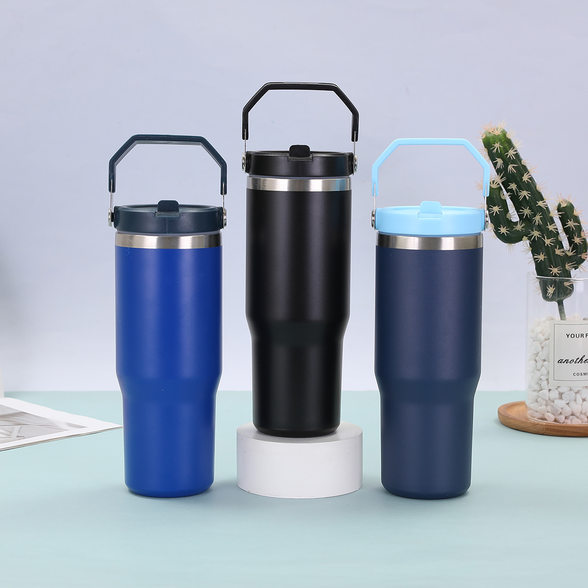 Wholesale of cross-border 30oz handle cup, double-layer vacuum 304 stainless steel car cup, outdoor portable car insulated cup pic 6