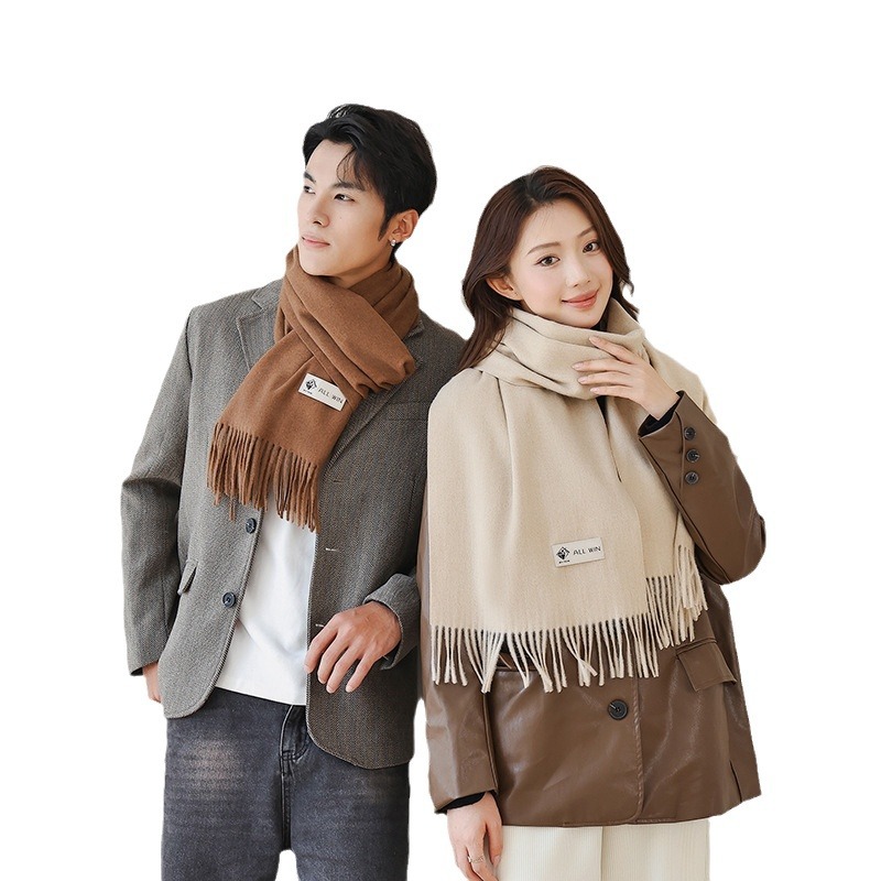 Cashmere Scarf Female Autumn Winter Advanced Sense Thick Warm Solid Color Scarf All Couples Wool Scarf Wholesale Item Picture