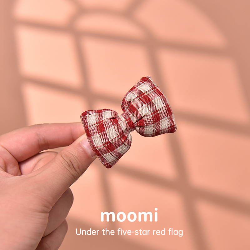 复古格子蝴蝶结一字夹侧边夹女童国潮发饰大发圈小学生头饰品批发详情4