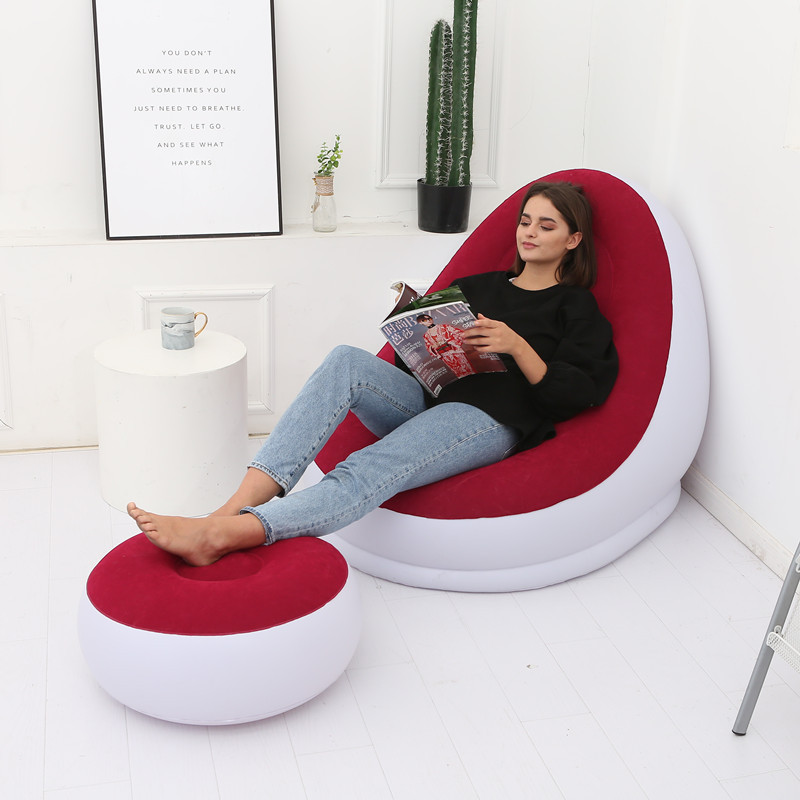 新款欧美式充气沙发带脚垫懒人沙发植绒沙发床户外家具便捷式图