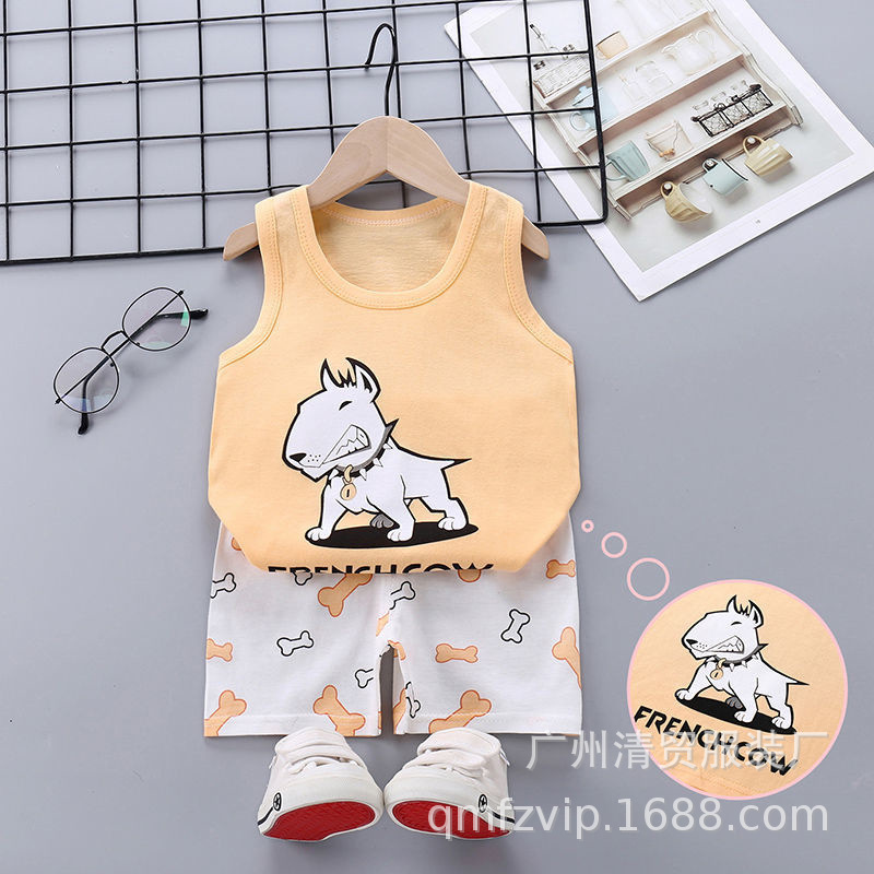 Summer new children's cotton Korean-style vest T-shirt cartoon set for foreign trade is available for wholesale through live streaming at a low price Specification image
