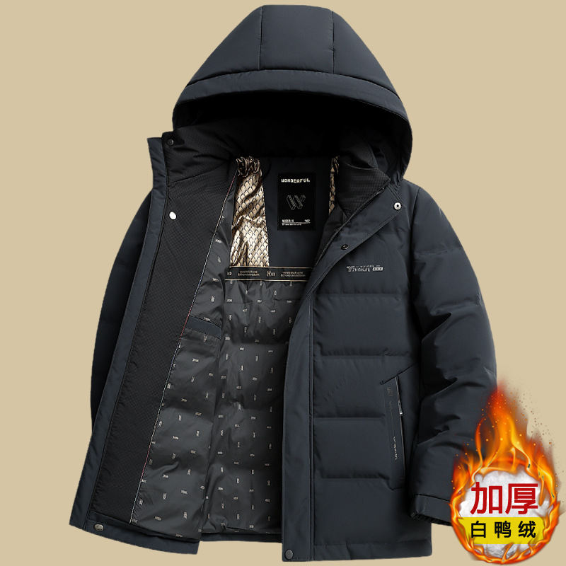 中年羽绒服男2024新款中老年冬季短款男士连帽保暖加厚外套爸爸装
