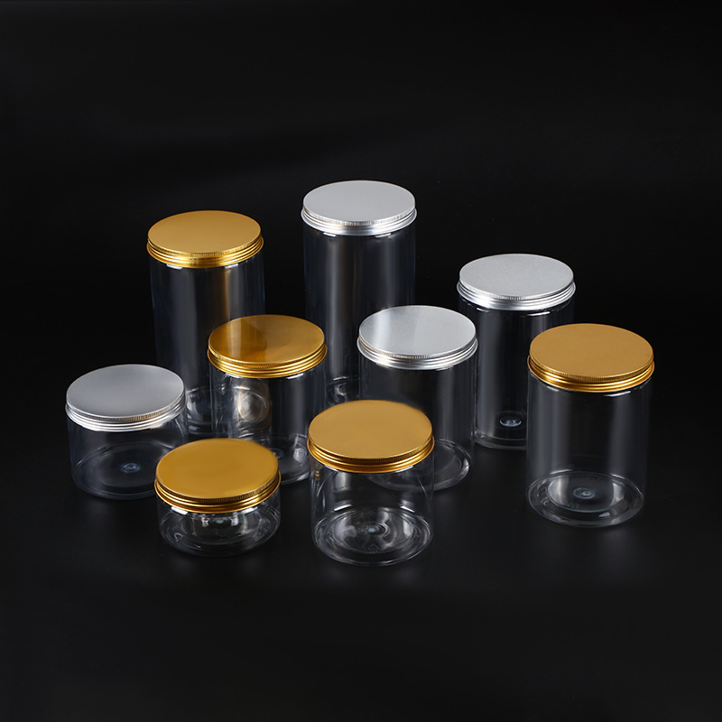100 Caliber Full Height Stock Aluminum Cap Transparent Plastic Jar Ointment Mask Cream Bottle Pet Wide Mouth Dispenser Bottle details Picture