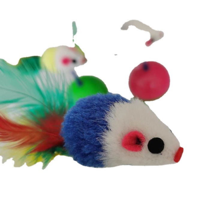 Pet cat toys 5.2cm untoppleable dolls, little mouse feather tails, in large stock for wholesale Item Picture