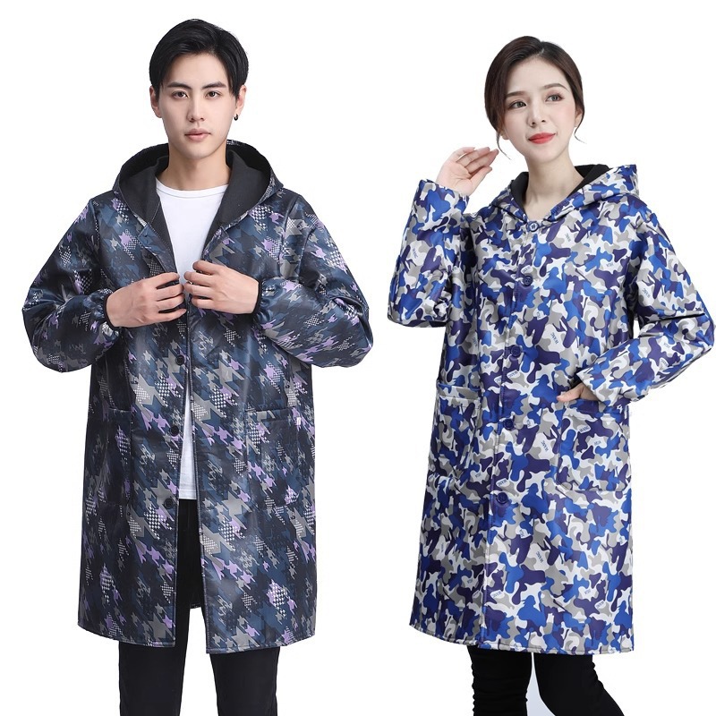 Home outdoor durable winter work clothes for both men and women, long-sleeved aprons with fleece and thickened coverings Item Picture