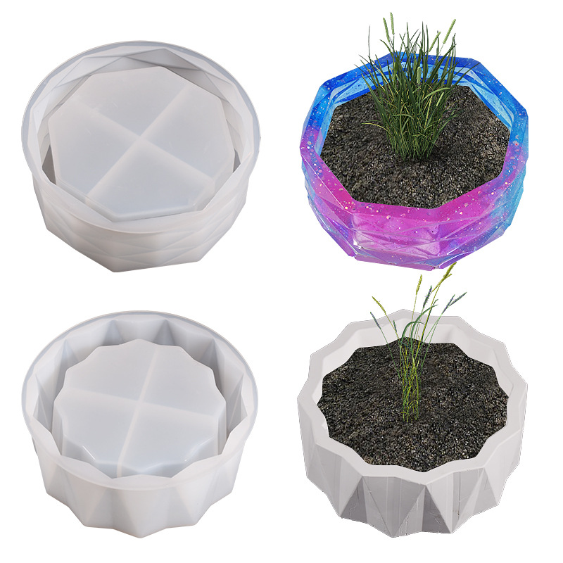 Round sectional flower pot storage box Silicone mold DIY crystal drop glue cement gypsum resin grinding tools