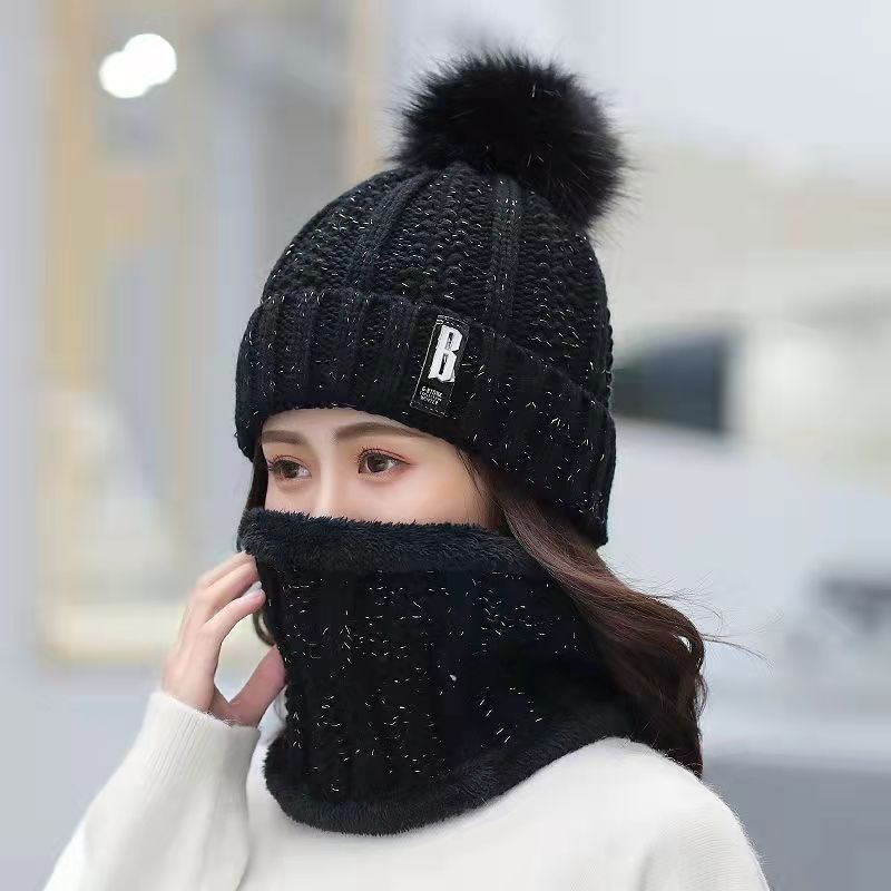 Knitted Hat Woolen Hat Korean Version Of Hipster Student Cycling Cold Suit Collar B Label Hat Female Winter Plus Fleece Thickening Factory Custom Optional Material Color Can Be Customized Logo details Picture