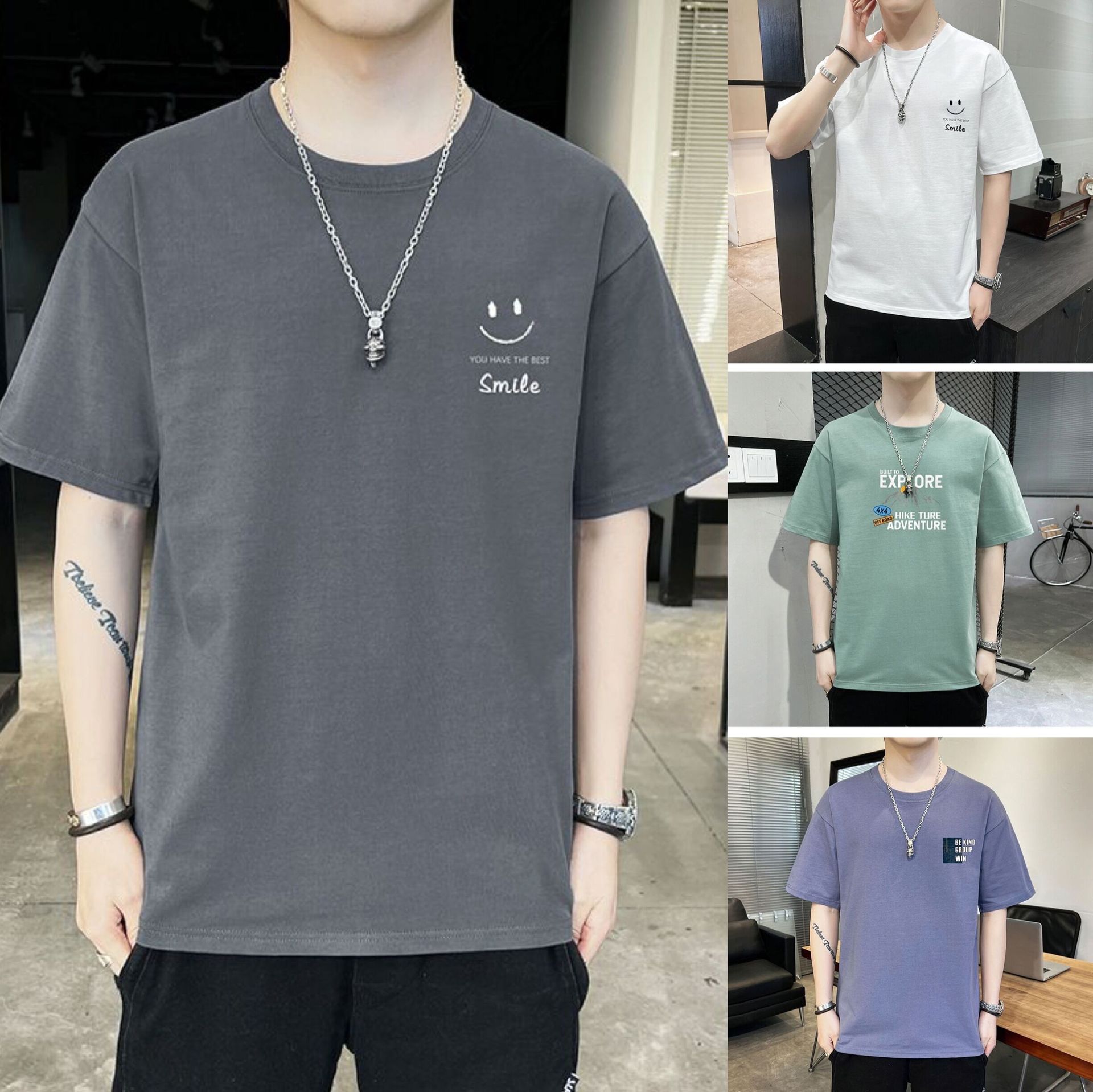 Short-sleeved T-shirt for men, pure cotton summer new style men's half-sleeved T-shirt for men, Korean style trendy summer wear, fashionable upper garment