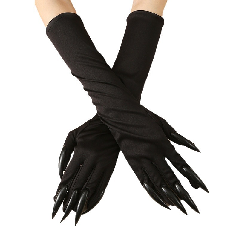 Halloween claw gloves, black sequined nails, hollowen cosplay prop costume, long nail gloves Item Picture
