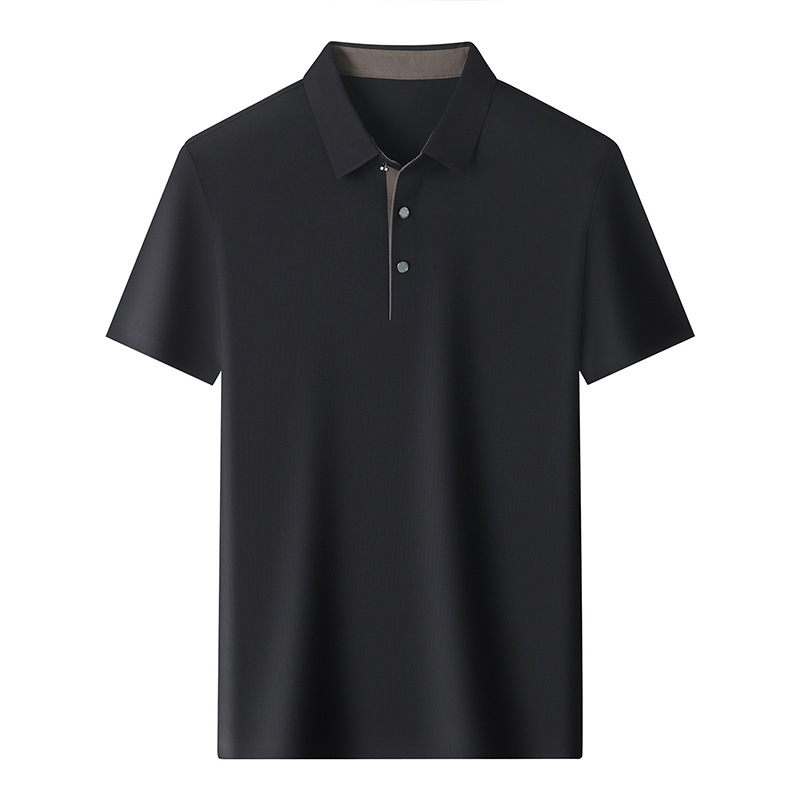 Summer solid-color trendy lapel T-shirt for men 2024 new style loose and casual short-sleeved thin and cool top dropshipping