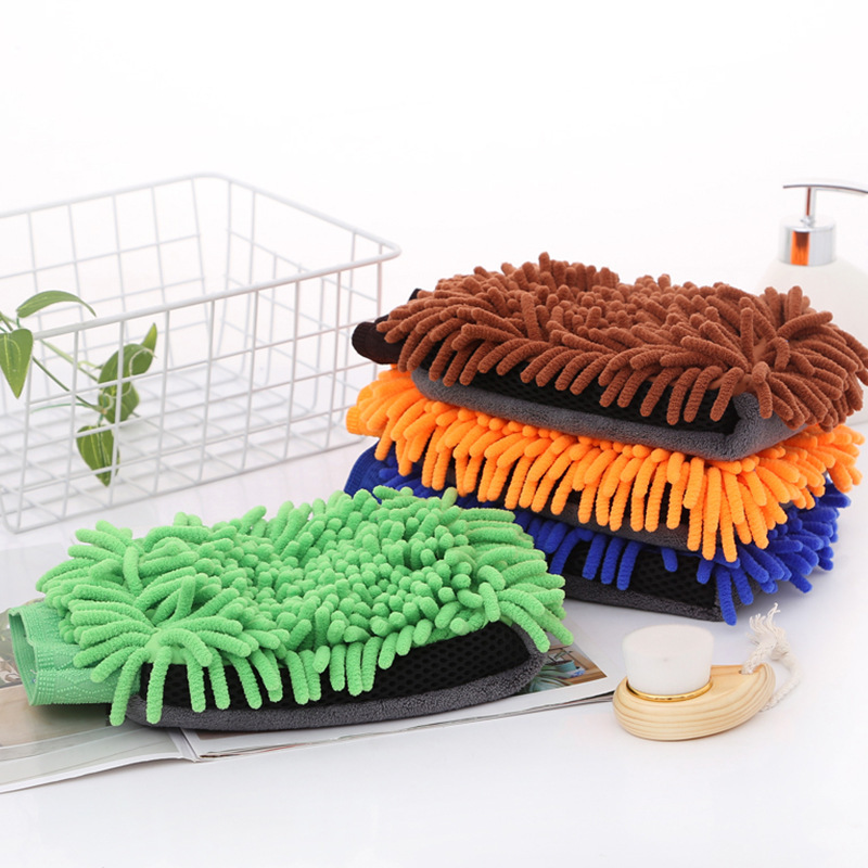 【LOVELY HOME】【 Chi Jia 】 Single-sided Chenille car Wash gloves Coral Worm Car Cleaning gloves Household Cleaning supplies Manufacturer wholesale Specification image