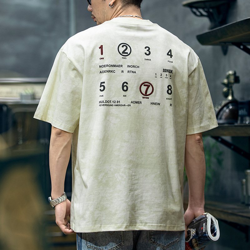 230g letter-printed short-sleeved T-shirt for men, a summer trendy brand, large-sized American loose half-sleeved men's embroidered T-shirt