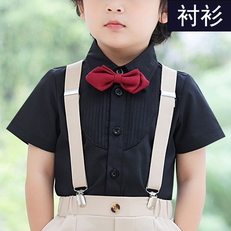 Summer children's shirt, Korean-style short-sleeved cotton shirt for babies and boys, cool inside paired with a suit, children's performance outfit details Picture