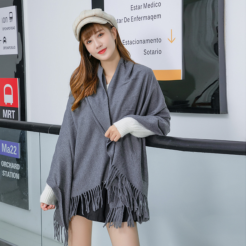 Imitation Cashmere Scarf Women's Winter Warm Tassel Shawl Men's Autumn And Winter Scarf Wholesale Solid Color Red Scarf Custom details Picture