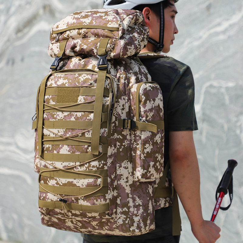 80L large capacity camouflage solid color waterproof men's and women's adventure camping backpack for foreign trade, travel backpack details Picture