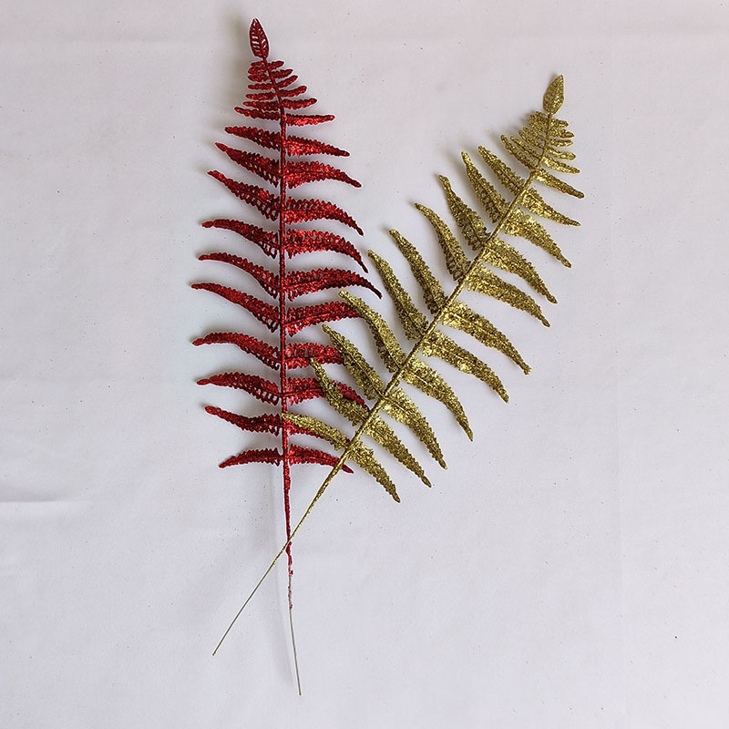 Christmas Decorations Glitter Hollowed Out Persian Leaf Gold Powder Olive Branch Christmas Tree Decoration Fake Leaves Gold Pair Leaves Cross Borders details Picture